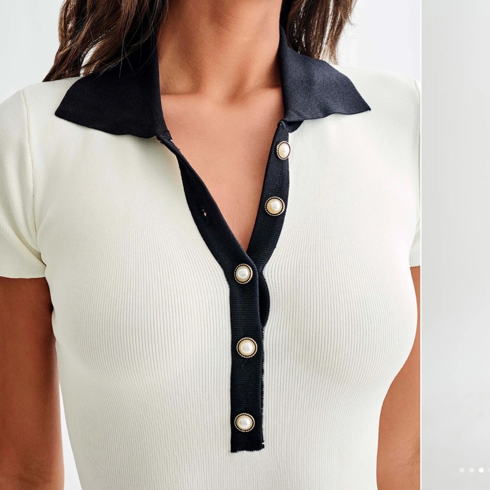 Meshki White Midi Dress with Black Contrast Collar - Picture 2 of 7